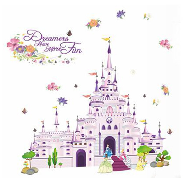 Flot Wallsticker Med Et Stort Prinsesseslot  100x85cm