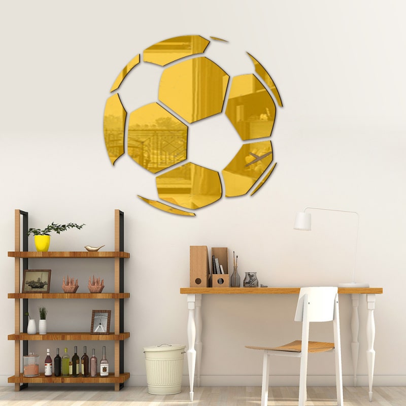 Fodbold Spejl  Selvklæbende Akryl Spejl Klistermærker  3d Design  Gold  30cm