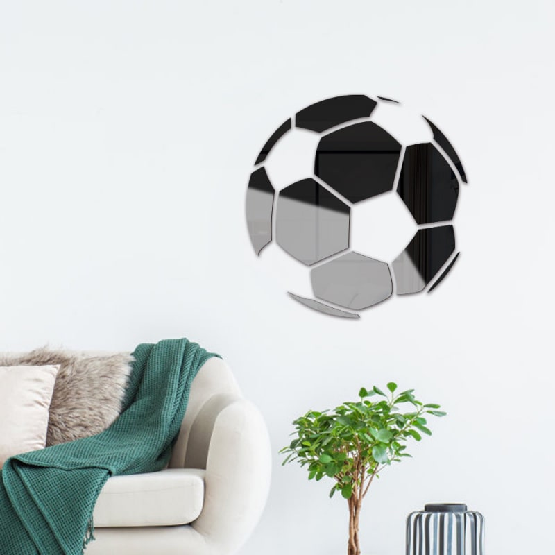 Fodbold Spejl  Selvklæbende Akryl Spejl Klistermærker  3d Design  Sort  23cm