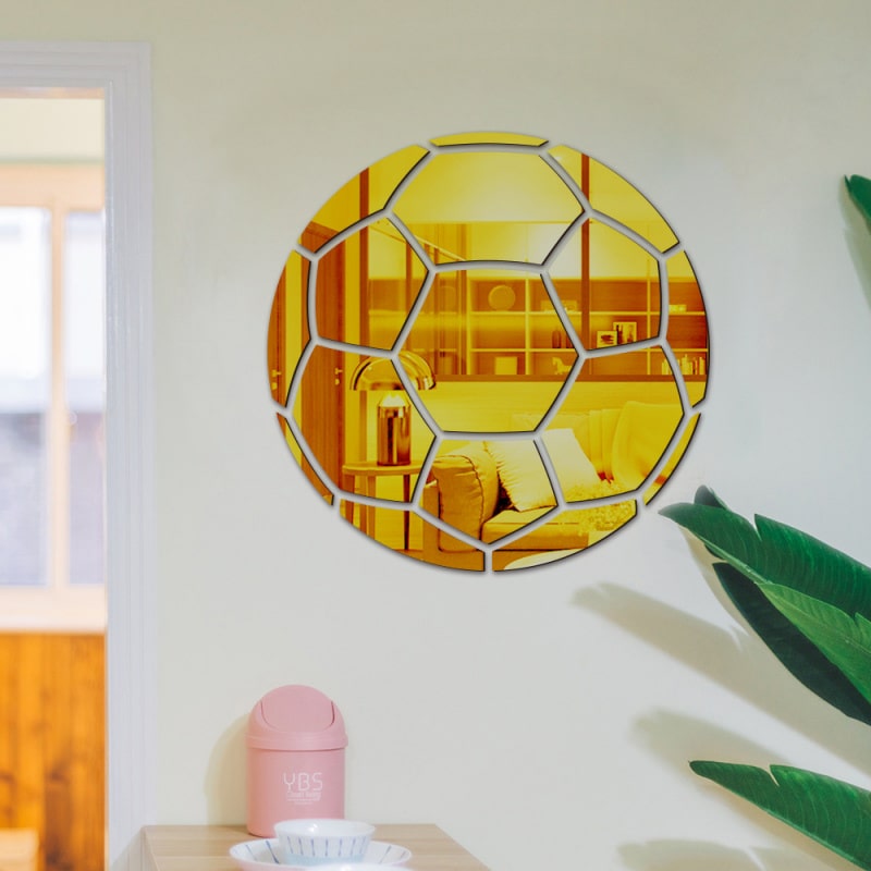 Fodbold Spejl  Selvklæbende Akryl Spejl Klistermærker  Klassisk Design  Gold  30cm