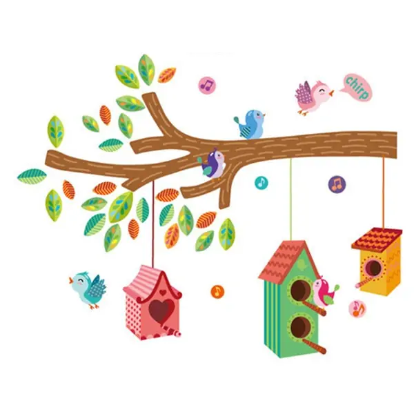 Fuglehus Wallsticker  Sød Og Hyggelig  120x100cm