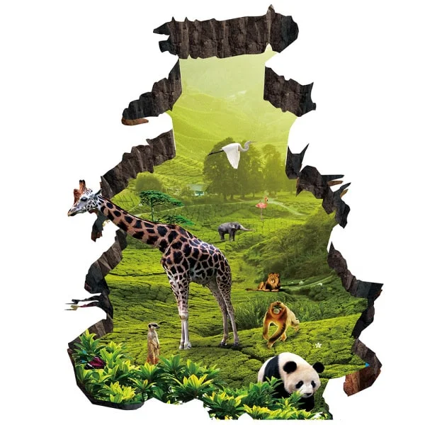 Hul   Væggen Wallsticker  Eksotiske Dyr På Vej Ind På Værelset