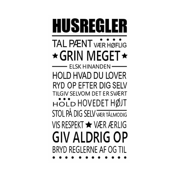 Husregler Wallsticker  Få Husreglerne På Væggen  50x93cm