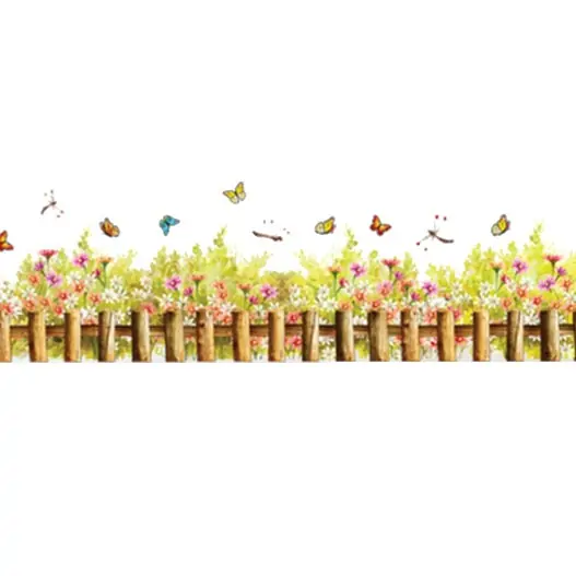 Hyggelig Wallsticker Med Et Lille Hegn  Blomster  Sommerfugle Mm