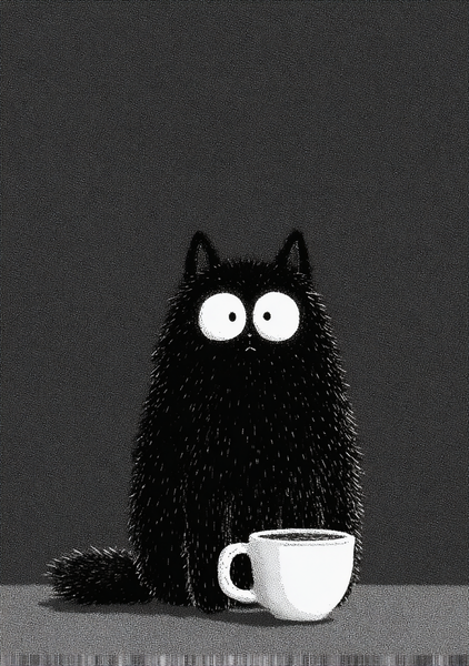 Kaffe Plakat 119  Morgenchok Med Kat Og Kaffe