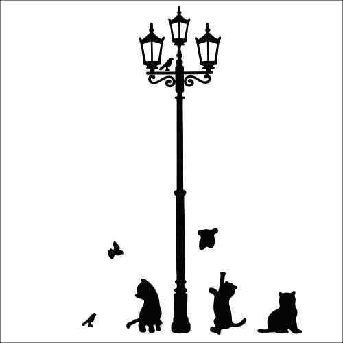 Klassisk Lygtepæl Med Tre Katte Wallsticker