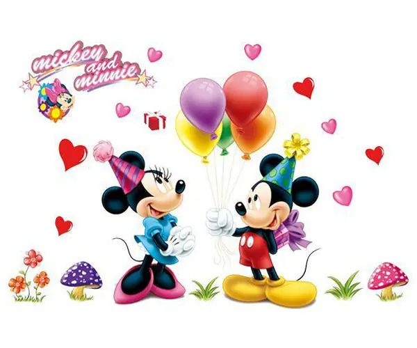 Mickey   Minnie Wallsticker  Fødselsdag  120x75cm