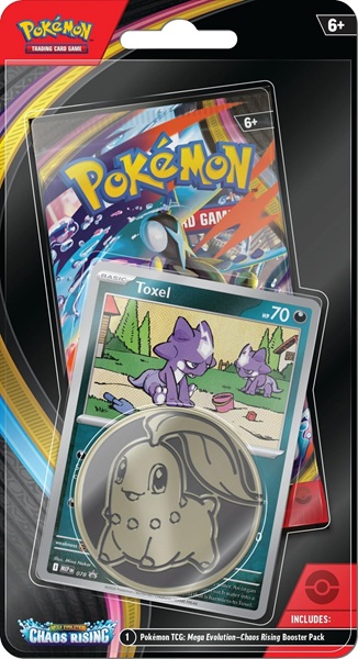 Pokemon Blister Pack  -pack Checklane Blister:   Mega Evolution: Chaos Rising Booster Pakke   Toxel Black Star Promo   Pokemon   195 184 Nt