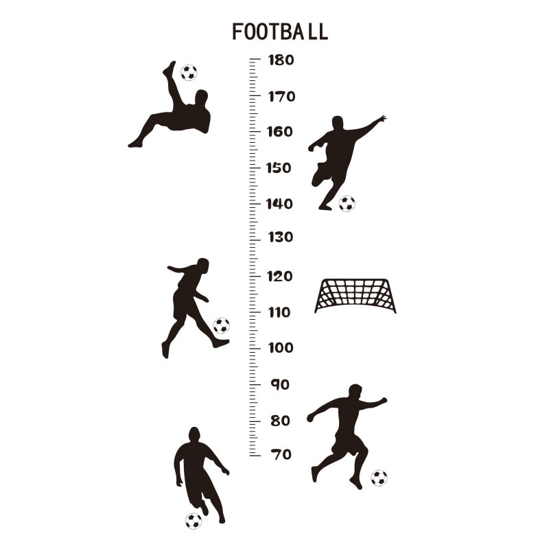 Sej Fodbold Målebånds Wallsticker  Højdemåler Der Måler Højden Fra 70-180cm