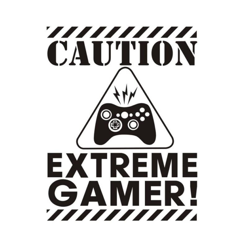Stor Sej Gamer Wallsticker  Caution Extreme Gamer  73x57cm