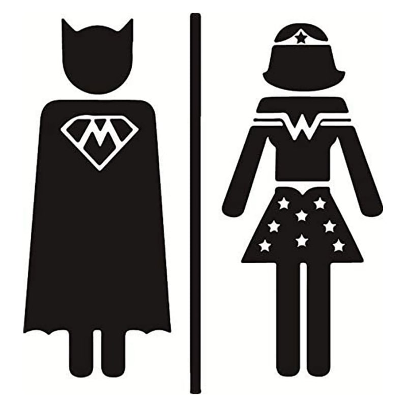 Sjovt Superhelte Toilet Skilt  Toilet Wallsticker Med To Superhelte