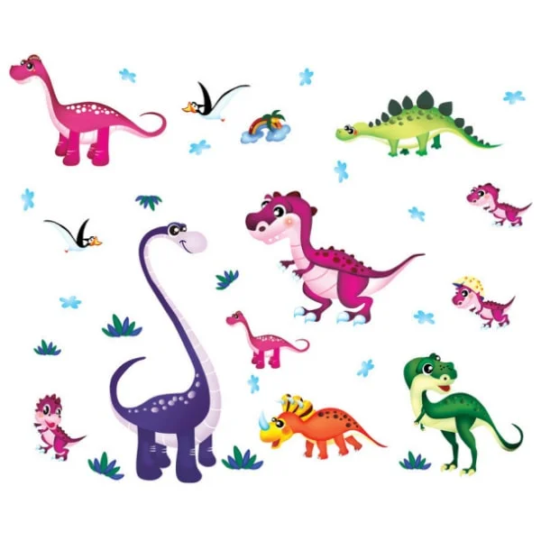 Sød Baby Dinosaurus Wallsticker Med 13 Forskellige Søde Motiver