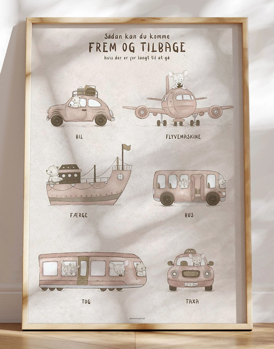 Sød Børneplakat Med Transportmidler Lyserød