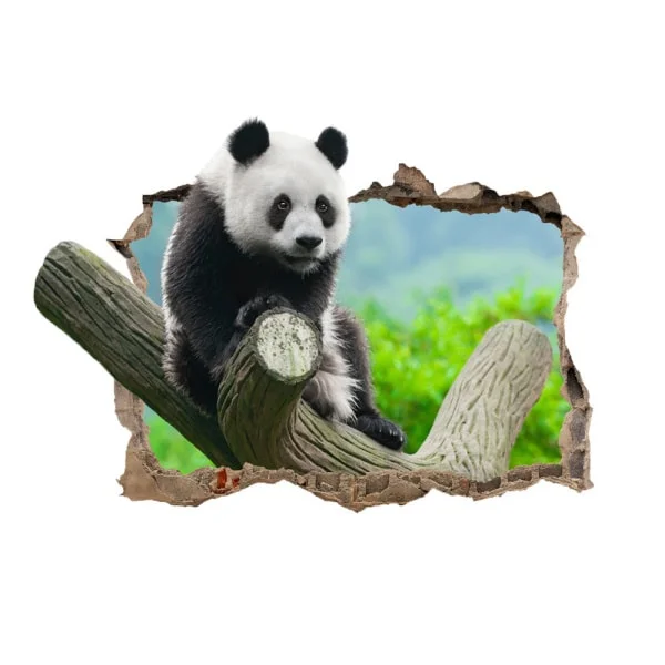 Sød Panda Wallsticker  Hul   Væggen  50x70cm