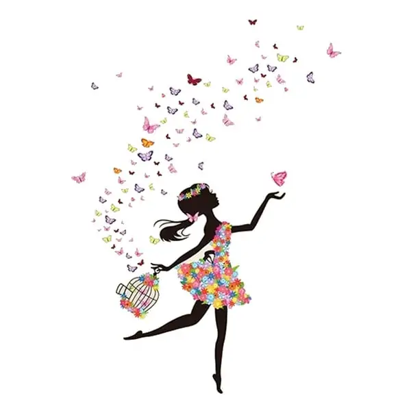 Sød Wallsticker Med Sommerfuglepige