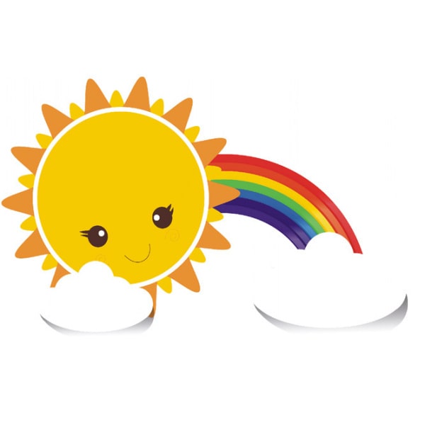Sol  Regnbue Og Skyer  Sød Wallsticker Der Spreder Godt Humør
