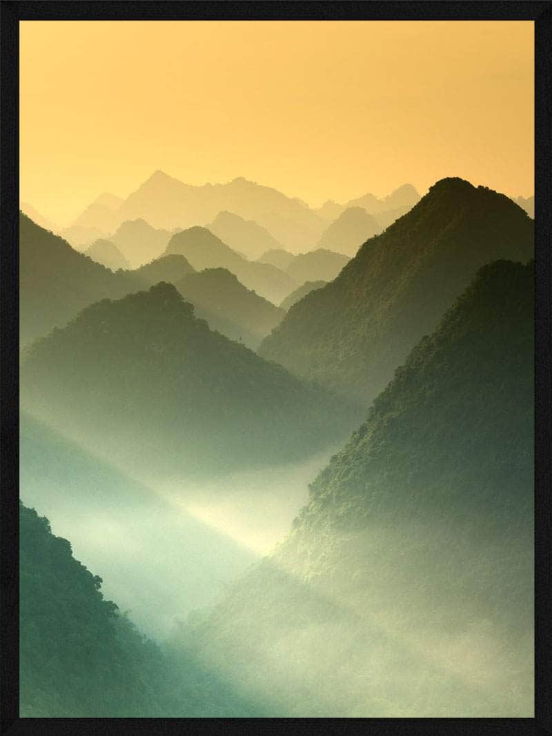 Solnedgang   Bjergene Plakat