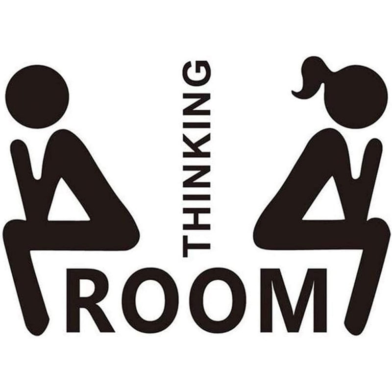 Toilet Skilt Thinking Room  Sjov Toilet Wallsticker Med To Tænkende Personer