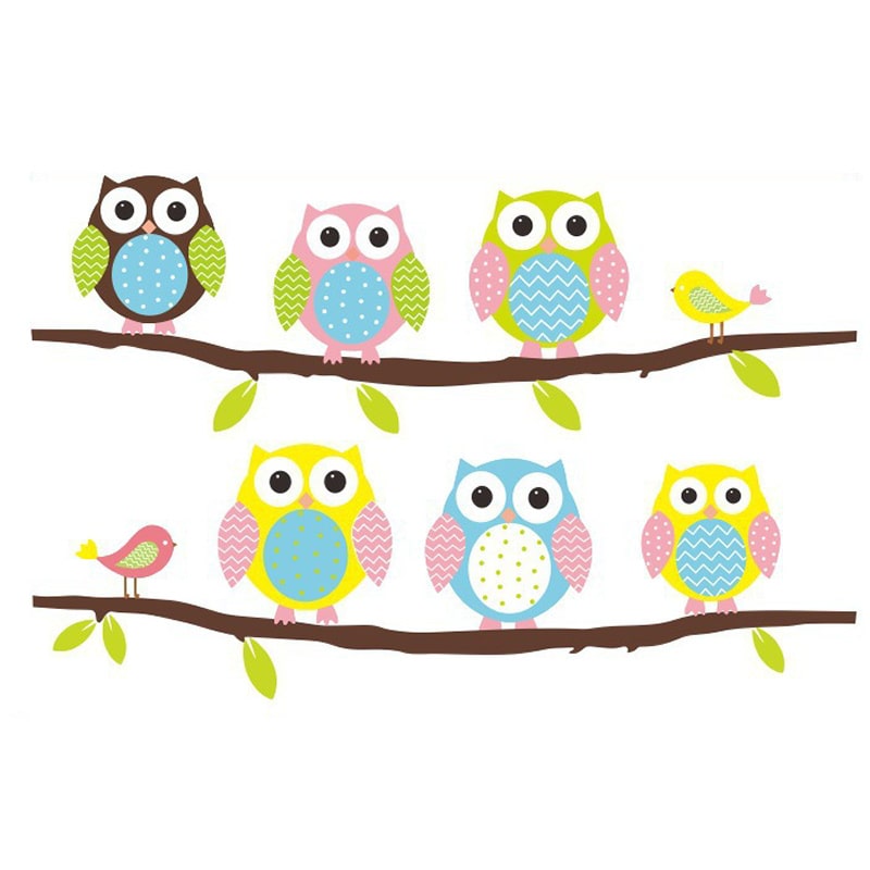 Ugle Wallsticker  Sød  Farverig Og Flot Wallsticker Med   Ugler  44x70cm
