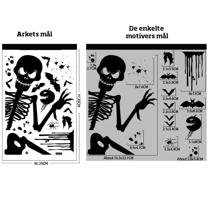 Uhyggelige Halloween Vinduesklistermærker  Skelet