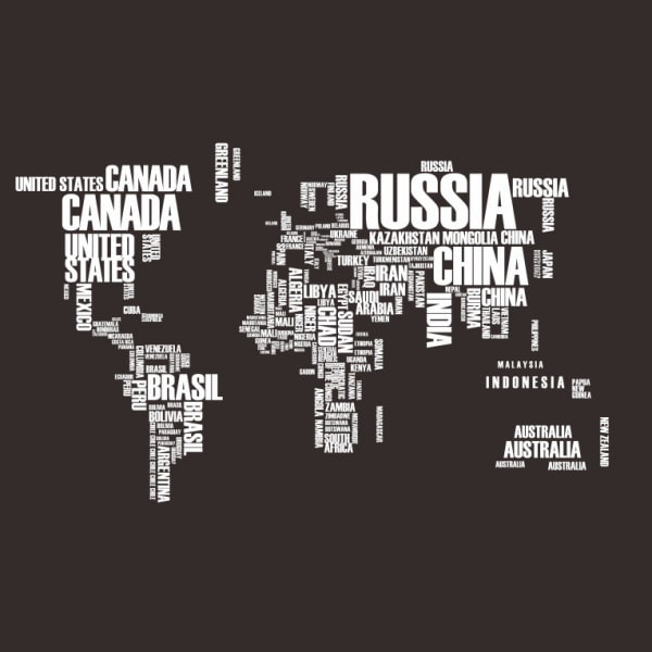 Verdenskort Wallsticker Med Landenavne  122x74cm  Hvid
