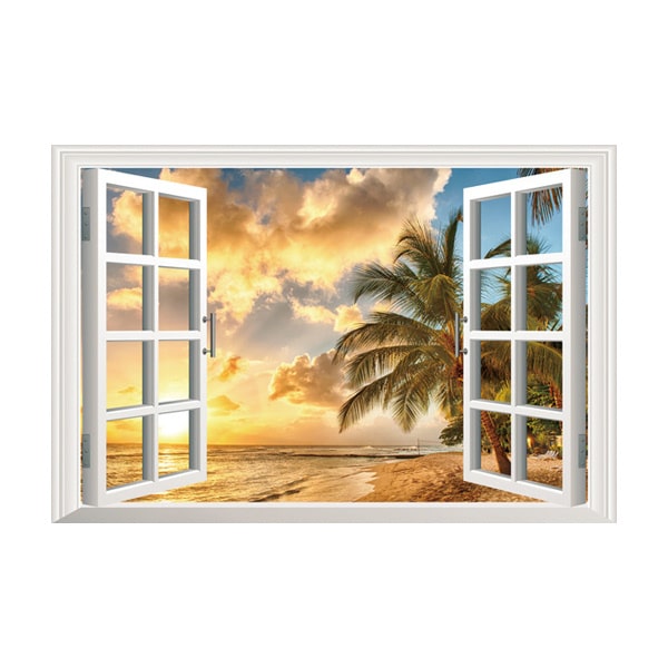 Vindue Wallsticker  Solen Står Op På Stranden  60x90cm