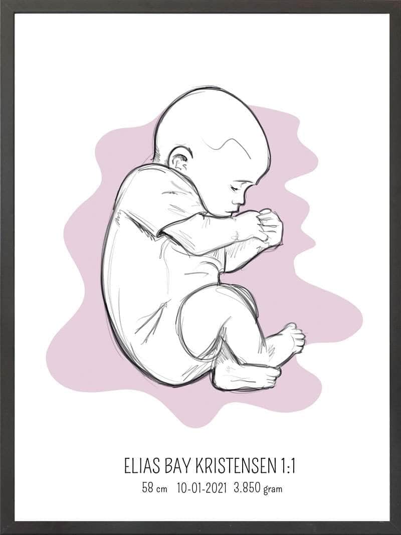 Birth Poster   Fødselsplakat  :  Fosterstilling Lyserød