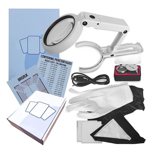 Card Grading Kit Centering Tool Led Magnifying Table Lamp  High Intensity Magnifying Loupe  Microfiber Cloth