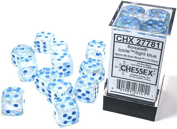 Dice Terninges 195 166   12 Stk    Sidet  D6  Borealis Polyhedral Luminary  Glow-in-the-dark : Icicle With Light Blue