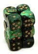 Dice Terninges 195 166   12 Stk    Sidet  D6  Gemini Black-green   Gold