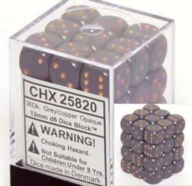 Dice Terninges 195 166   36 Stk    Sidet  D6  Opaque Dark Grey   Copper