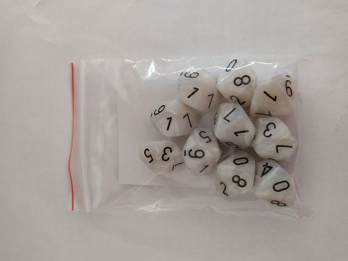 Dice Terninges 195 166   10 Terninger Kaissa Dice: Pearl Ivory Black D10  10 Sidet