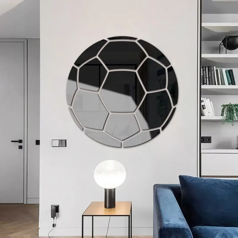 Fodbold Spejl  Selvklæbende Akryl Spejl Klistermærker  Klassisk Design  Sort  23cm
