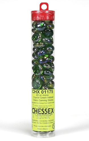 Gaming Counters Chessex: Crystal Green Iridized Glass Stones  Qty 40  In 14cm Tube