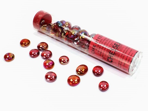 Gaming Counters Chessex: Crystal Red Iridized Glass Stones  Qty 40  In 14cm Tube