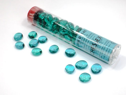 Gaming Counters Chessex: Teal Glass Stones  Qty 40  In 14cm Tube