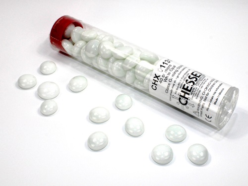 Gaming Counters Chessex: White Glass Stones  Qty 40  In 14cm Tube
