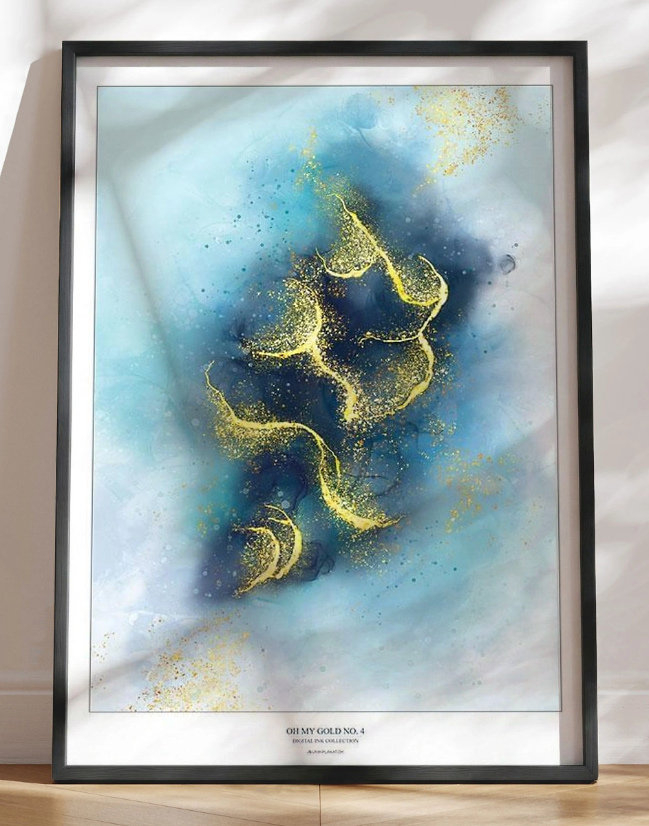 Oh My Gold No    Kunstplakat Med Grafisk Guldeffekt
