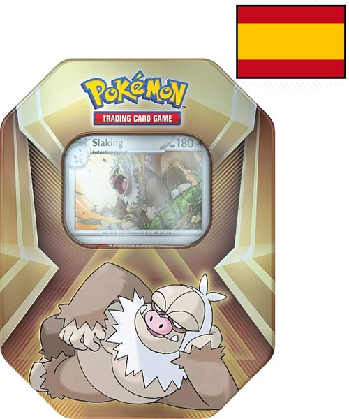 Pokemon Tin Kasse Spansk Spanish 2024: Slaking  Slakoth  Vigoroth  Triple Whammy Collector   Tin Box    Boosters