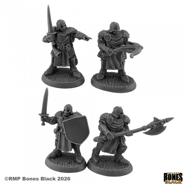 Reaper Bones Black: Town Guard     Plastic Miniatures